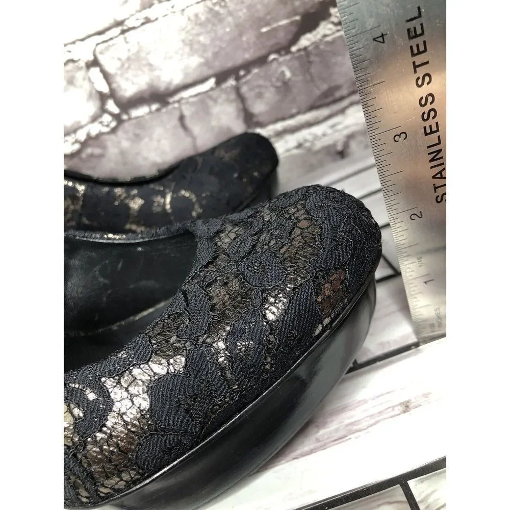 Tory Burch Black Leather Floral Fabric Platform Stiletto High Heels Women Sz 8M - Picture 5 of 16